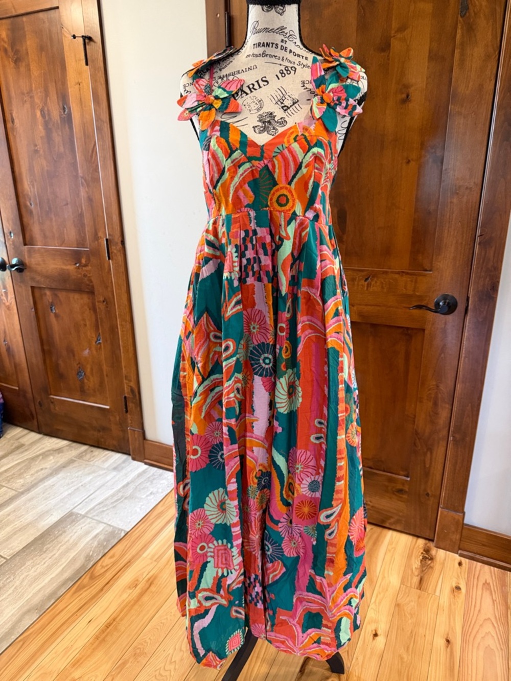 FARM Rio Anthropology Vibrant Floral Maxi Dress in Teal & Coral Sz S (read desc)